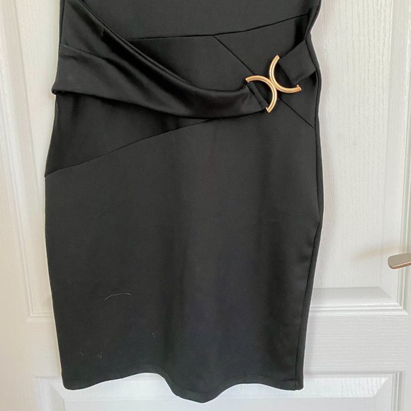 Venus Black Cap Sleeve Sheath Dress with Gold Buckle Detail Size S - Picture 3 of 12